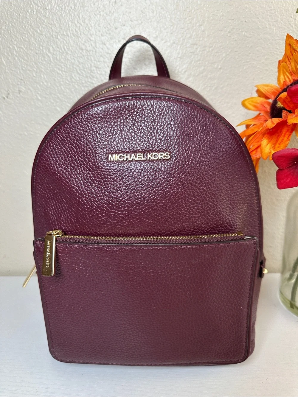 NWT Michael Kors Adina Merlot Leather MD Backpack with Gold Hardware - Picture 1 of 14
